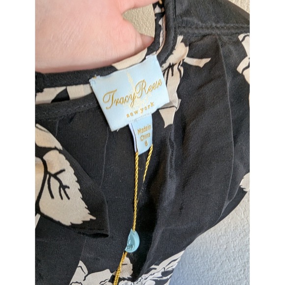 NWT Tracy Reese New York 100% Silk Fit and Flare Frock Dress Black Rose Floral 8 - Picture 4 of 16